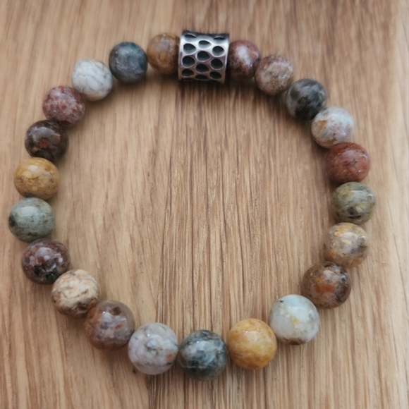 Hand Crafted Jewelry - Handcrafted Flower Ocean Jasper Beads Bracelet